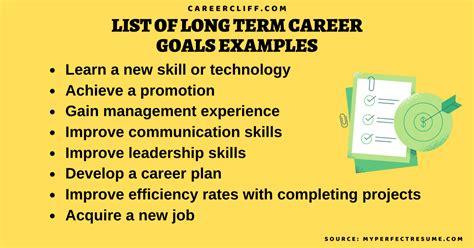 long term goals list for work