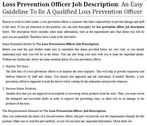 loss prevention duties responsibilities