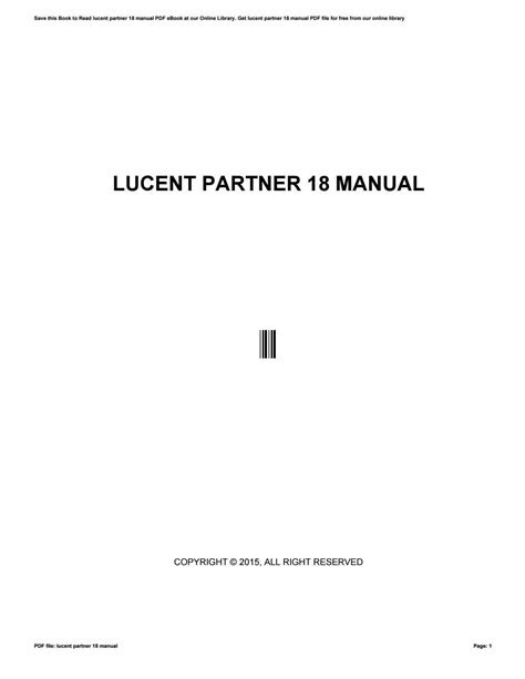 lucent partner 18 manual Reader