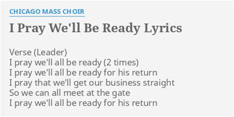 lyrics i pray we all be ready