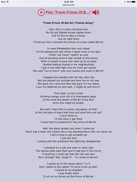 lyrics to prince of bel air