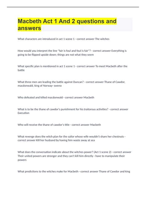 macbeth act 2 study guide answers PDF