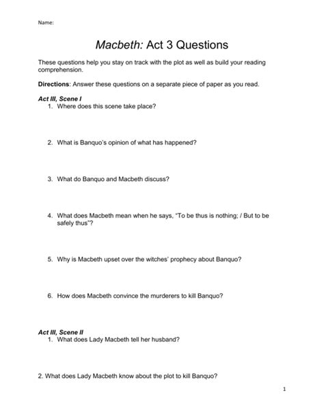 macbeth act iii comprehension questions and answers Doc