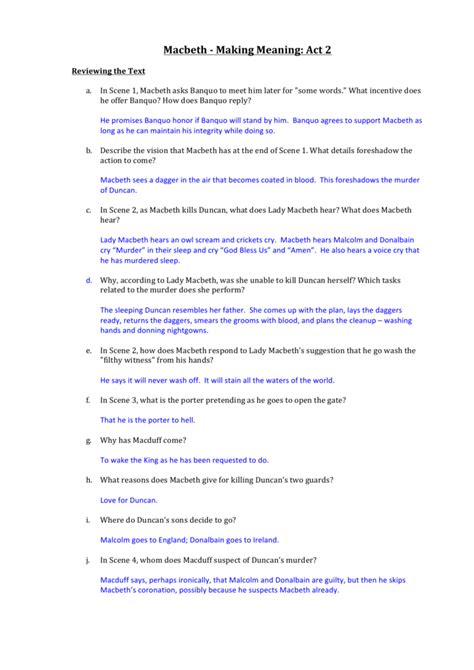 macbeth study guide answers act 2 Reader