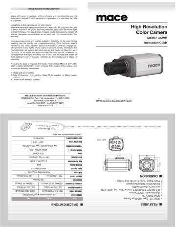 mace cam 67cir security cameras owners manual PDF