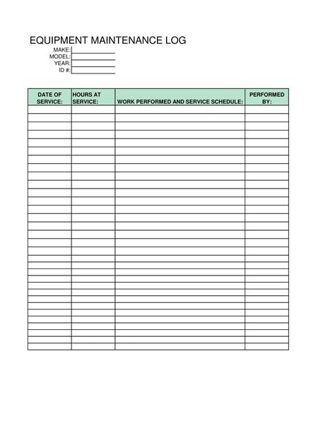 machine maintenance log template excel Epub