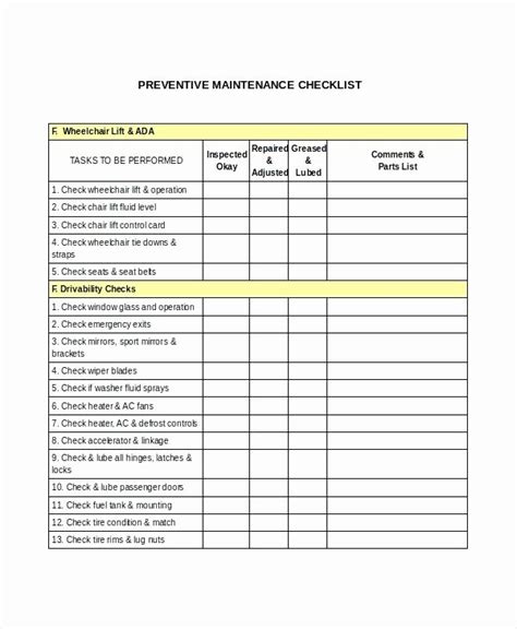 machine preventive maintenance checklist format Doc