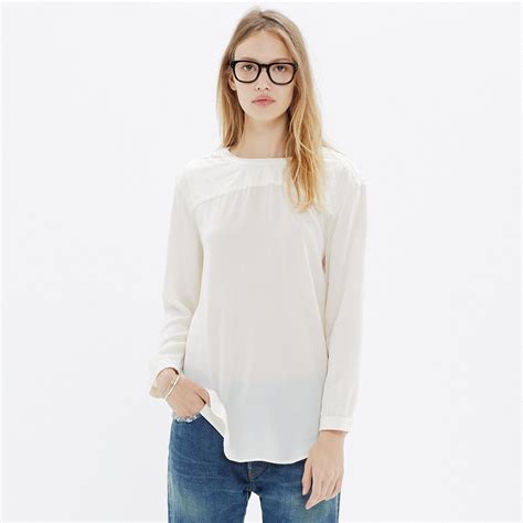 madewell quilted v neck longsleeve blouse