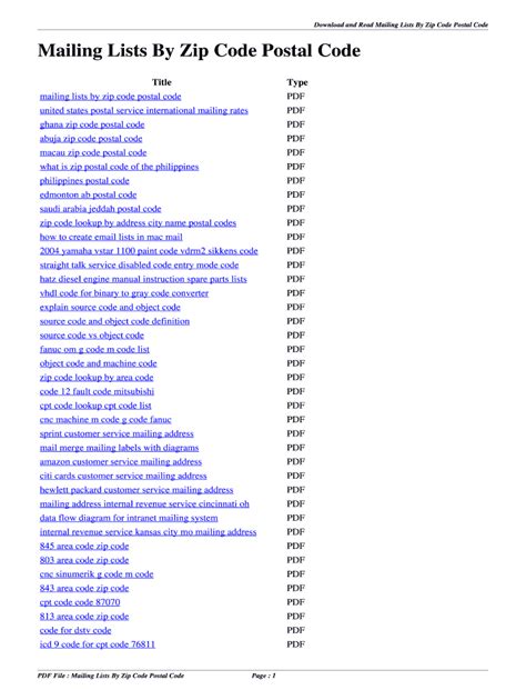 mailing lists by zip code postal code pdf Reader
