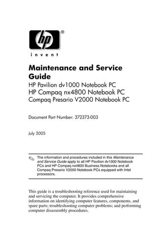 maintenance and service guide dv1000 Kindle Editon