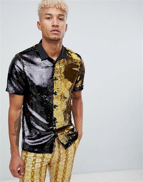 man gold shirt