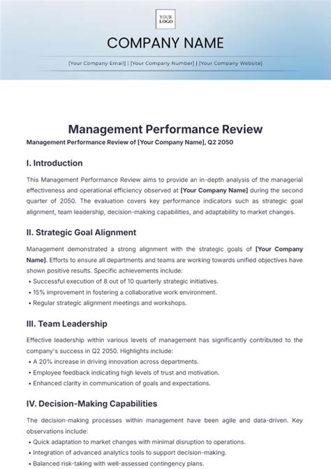 Management Performance Review Template