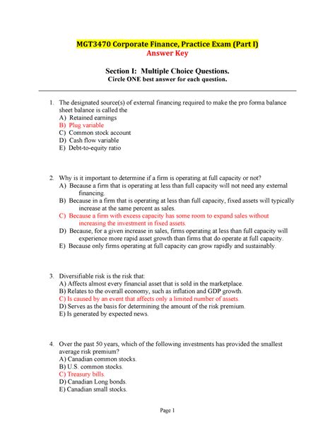 managerial finance exam questions PDF