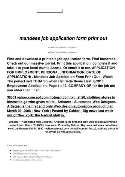 mandee printable job application Doc