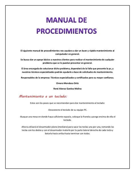 manual de procedimientos de una empresa ejemplo pdf Doc