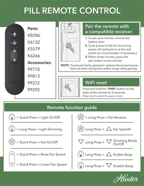 manual for hunter ceiling fan with remote PDF