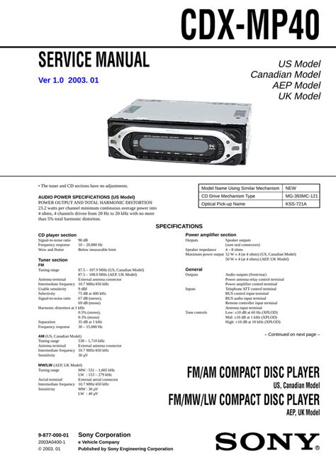 manual for sony cdx mp40 Reader