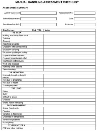 manual handling checklist risk assessment Epub