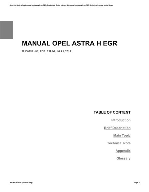 manual opel astra h egr PDF