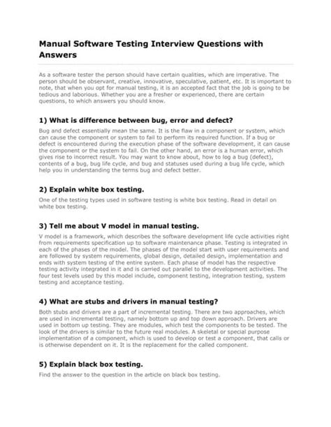 manual software testing interview questions and answers pdf Reader