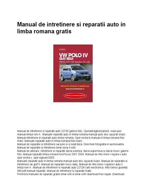 manuale reparatii auto in limba romana gratis Doc