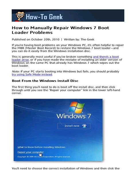 manually repair windows 7 bootloader PDF