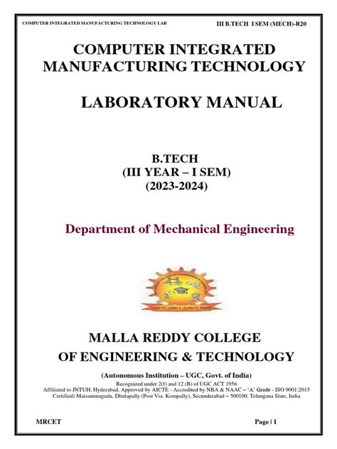 manufacturing technology lab manual PDF