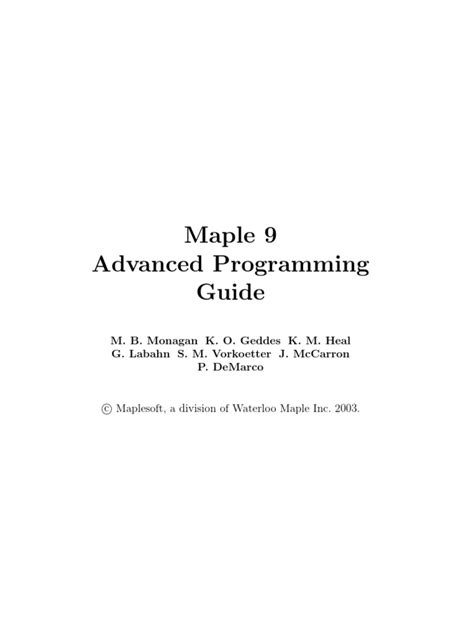 maple 9 advanced programming guide PDF