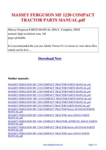 massey ferguson mf 1220 compact tractor parts manual PDF