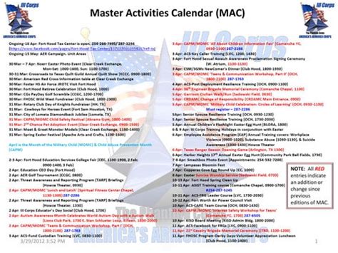 master activities calendar mac fort hood family and Kindle Editon