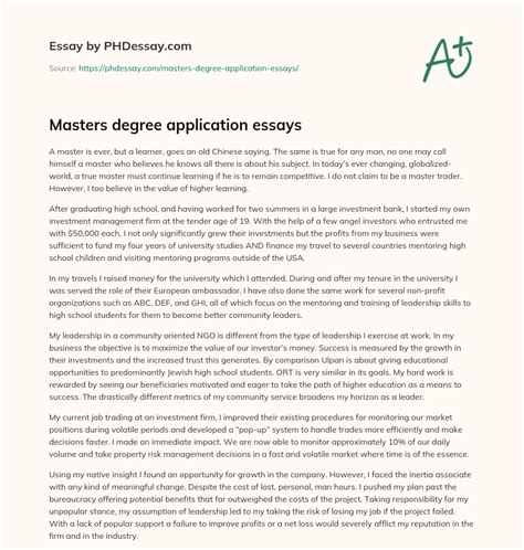 masters program application essay Doc