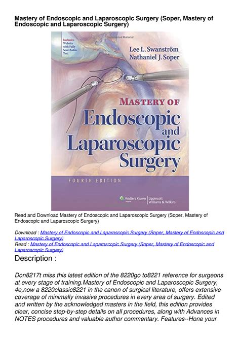 mastery of endoscopic and laparoscopic surgery soper mastery of endoscopic and laparoscopic surgery Reader