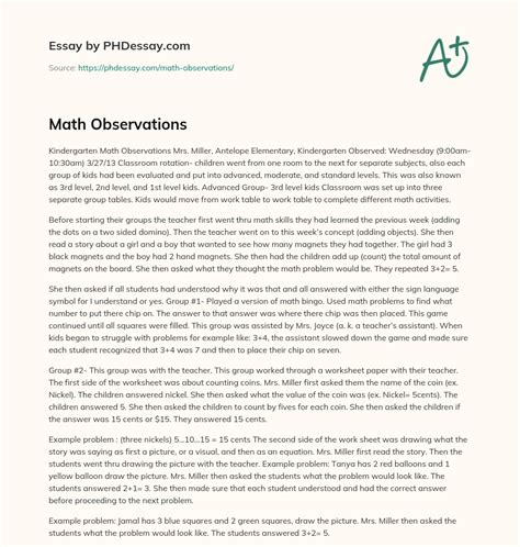 math classroom observation essay Doc