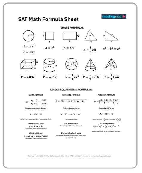 math formula sheet for sat