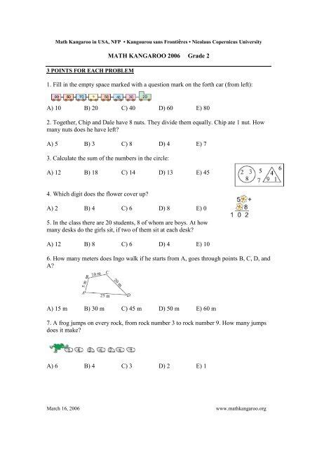 math kangaroo 2006 grade 2 thales foundation cyprus Ebook PDF