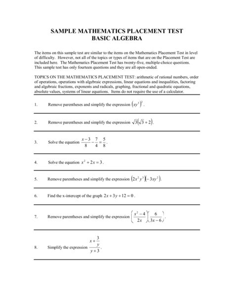 math placement test practice free