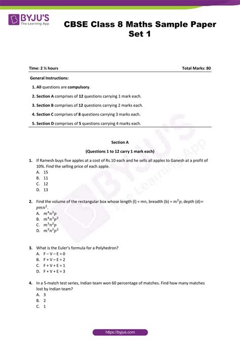 math question paper for class 8 Reader