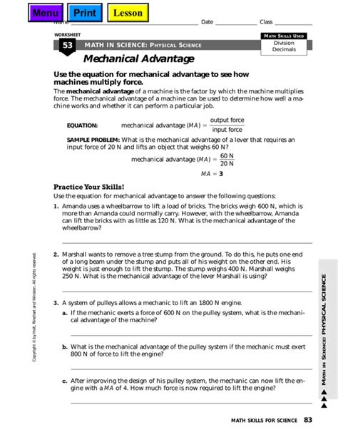 math skills for science mechanical advantage answers Kindle Editon