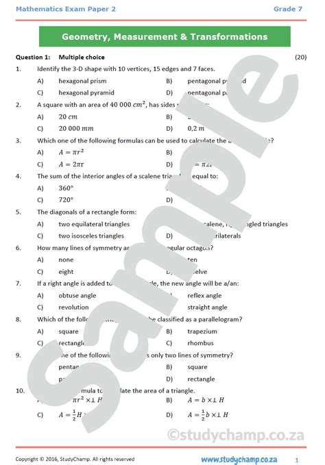 math test papers year 7 PDF
