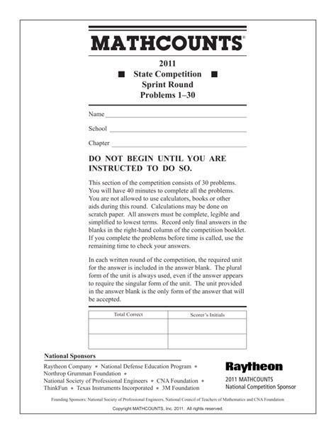 mathcounts 2011 school sprint round answers Doc