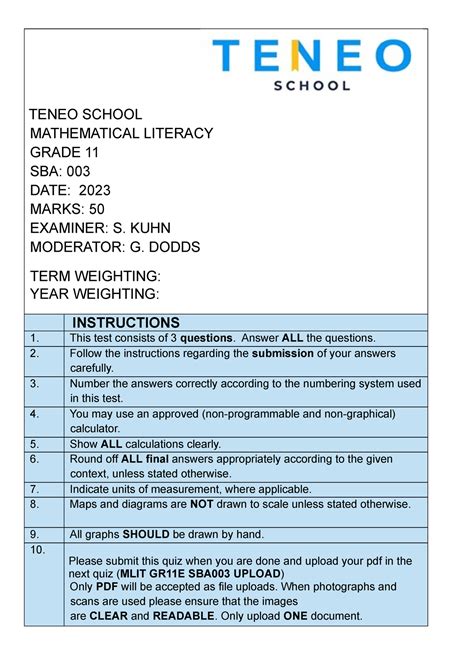 mathematical literacy grade 11 2013 sba guideline Doc