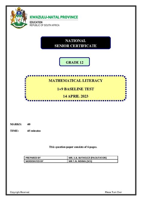 mathematical literacy grade 12 exam papers 2008 Doc