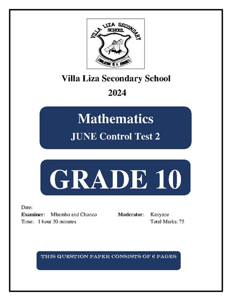 mathematics exam papers for grade 10 Doc