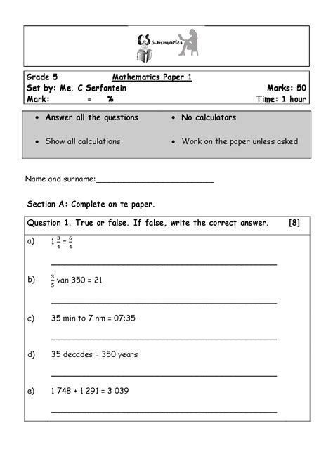mathematics exam papers grade 5 Reader