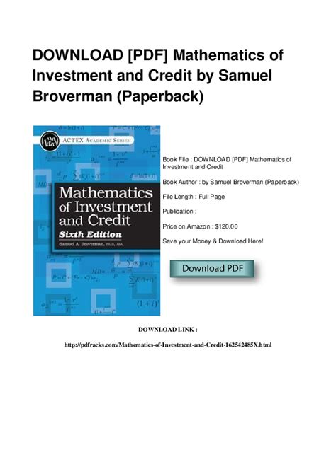 mathematics investment credit broverman pdf PDF