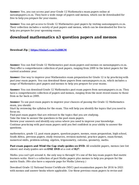 mathematics n3 question papers and memos Ebook Kindle Editon