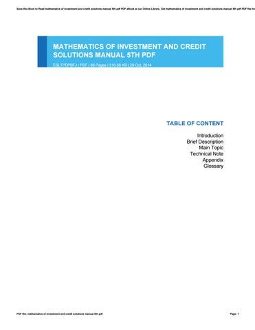 mathematics of investment credit solutions manual 5th pdf Kindle Editon