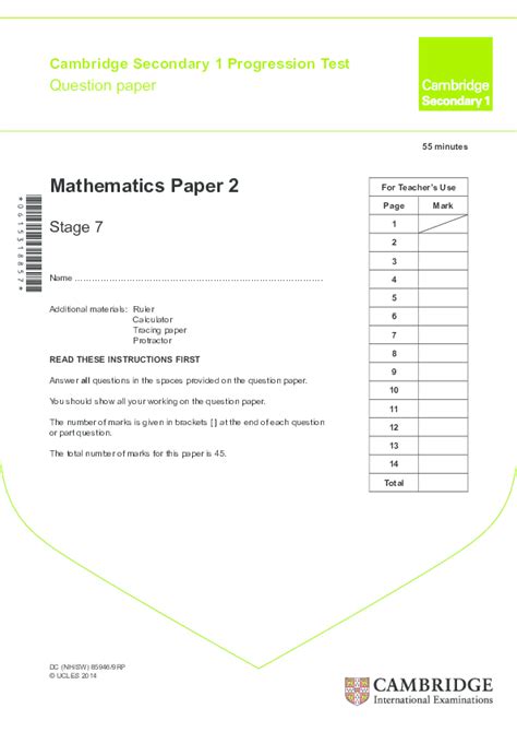 maths cambridge secondary 1 progression test papers Epub