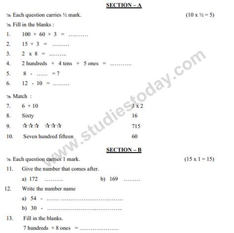 maths question paper for class 2 Epub