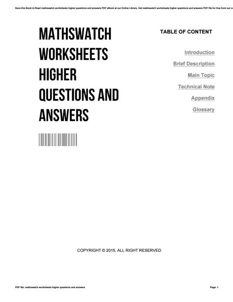 mathswatch worksheets higher questions and answers PDF